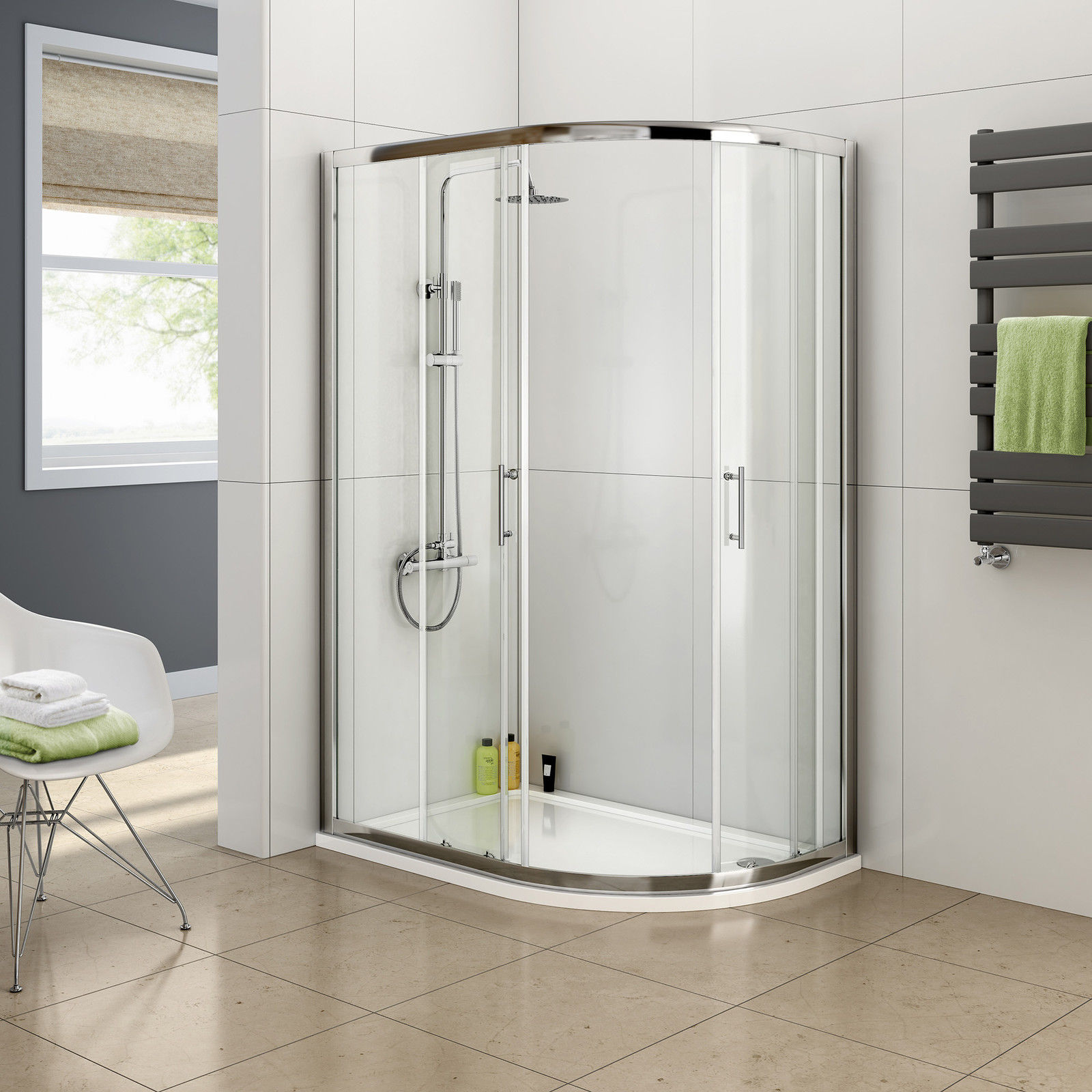 Corner Shower Screen Enclosure Curved Sliding Door Adjustable Tempered